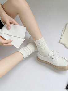 1/3/5 Pairs Pure White Loose Mid-Calf Socks - Minimalist Basic Casual Women's Socks - A - View 4
