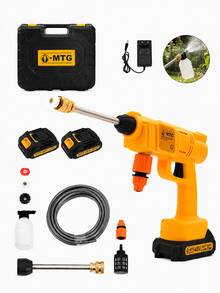Kit Lavadora de Alta Pressão Sem Fio MTG 48V 1000W com 2 Baterias, Pistola Lava Jato Portátil Recarregável, Mangueira 5m, Maleta e Acessórios para Carros e Jardim - Amarelo - Visão 11