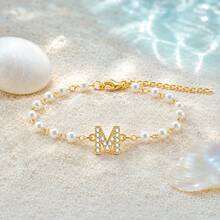 1件經典極簡字母金珠手鍊 女款 - 白色 - 查看 3