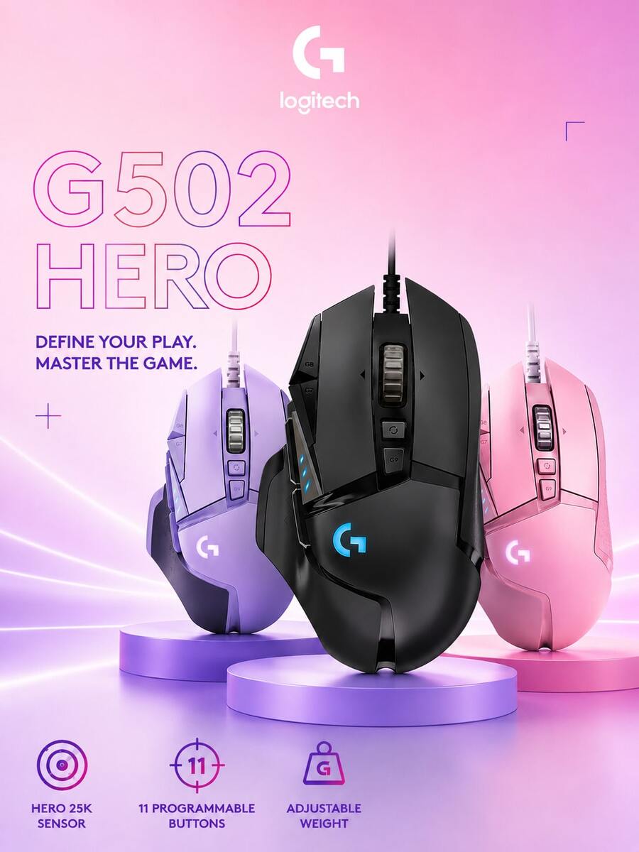Logitech Mouse Gaming G502 HERO, mouse berkabel dengan bobot yang dapat disesuaikan, teknologi pencahayaan cerdas LightSYNC, sensor HERO 25K, 25600 DPI, PC/Mac. - View 1