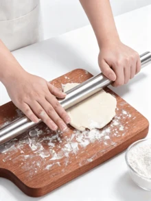 42 Cm Stainless Steel Rolling Pin With A Matt Finish, Ideal For Rolling Out Pizza Dough And Cake Batter; An Essential Kitchen Tool And A Creative Gift Idea - Silver - View 5