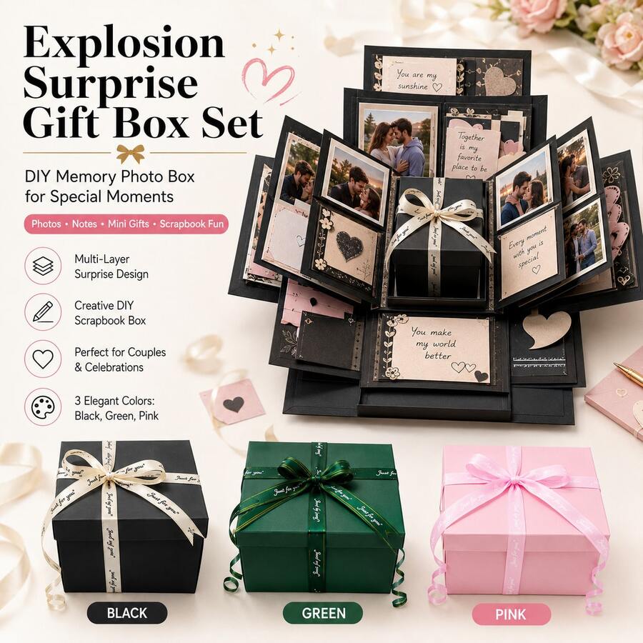 Explosion Gift Box Set, Surprise Photo Gift Box, Creative DIY Scrapbook Photo Album Accessories, Snack Gift Box, Couple Gift, Suitable For Birthday, Proposal, Valentine's Day, Happy Best Friend Day, Mother's Day, Graduation Party, Christmas Party Decoration - Multicolor - View 1