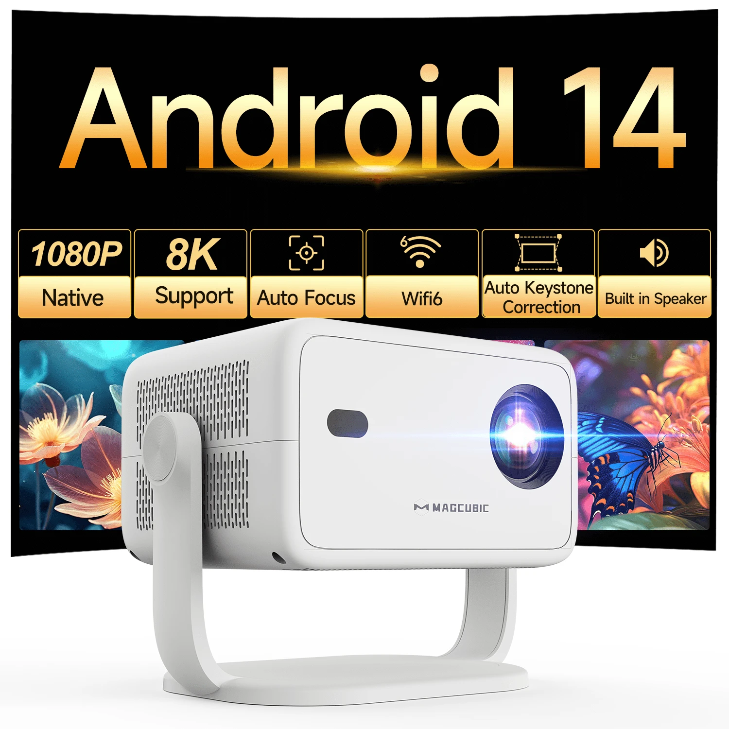 Magcubic 2026 Smart Projector Android 14 With Voice Assistant Voice Assistant Native1080P And Support 8K Full HD 1GB RAM+16GB ROM Storage Rotation Portable Brightness Projector - UK Plug(220-240V) - View 1