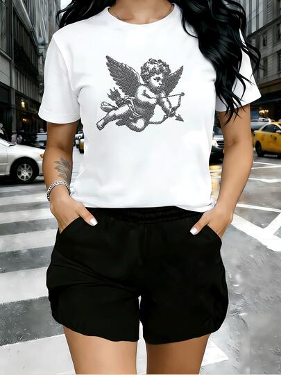 Divine Winged Angel Holding Bow And Arrow Signifies Romantic Love And Hope For Women 2 Piece Set Outfit