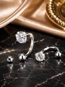 FOREVER QUEEN قطعة واحدة من الفضة الإسترليني عيار 925 حلقة حاجب منحنية عمودية لابريه مجوهرات ثقب الشفاه حجر زركوني شفاف روك سنغ أقراط 3 مم 4 مم 5 مم - أعزب - مشاهدة 6