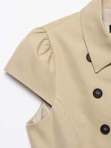 Liorin Autumn New Women's European And American Style Fashion Minimalist Versatile Double-Breasted Short Sleeve Jacket - Khaki - View 6