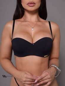 Strapless Bra With Reinforced Cups, Triple Closure, Smooth, Invisible, Seamless - 黑色,米色,白色和玫瑰色 - 查看 3