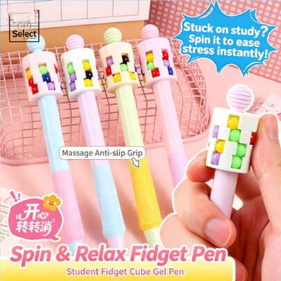 2pcs Creative Fingertip Roller Cube Spinning Pen, Student Stress Relief Clickable Neutral Pen, Macaron Colorful Barrel Quick-Dry Exam Writing Pen, Children Fun Stress Relief Writing Stationery, Learning Supplies, Stress Relief Stationery, Office Stress Relief Stationery, Birthday Gift, Holiday Gift