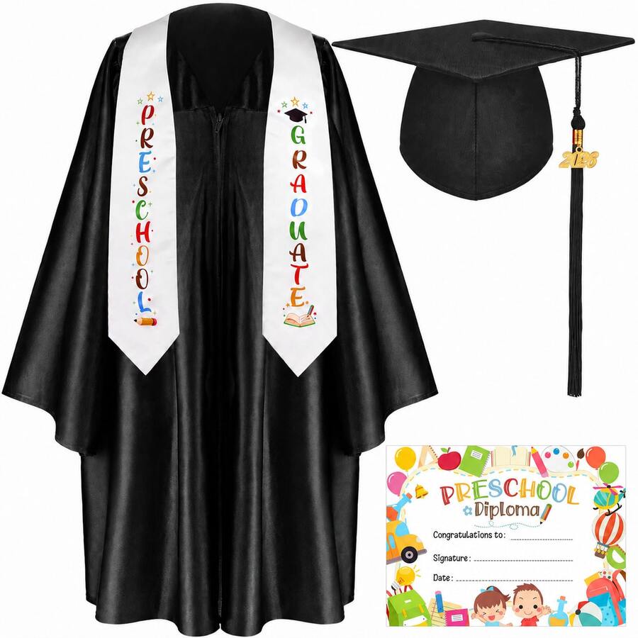 2026 Kindergarten Graduation Gown Set, Includes 2026 Tassel And Diploma, Suitable For Children, Boys And Girls, Friends, Students To Take Graduation Photos, Kindergarten Graduation Gift - View 1