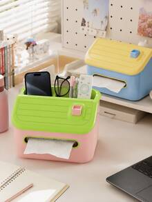 Multifunctional Plastic Tissue Box With Divided Storage Compartments, House‑Shaped Napkin Holder For Phone Remote Pen Eyeglasses, Desktop Organizer For Home Office Table - Multiple Styles - View 10