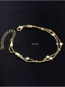1 buah Gelang Kasual Mewah Kelas Atas Berbentuk Bintang Manik-Manik Dua Lapis - Yellow Gold - View 2