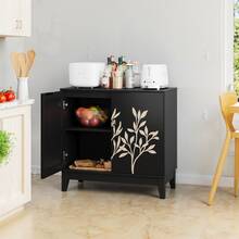 Vintage Sideboard Black 80cm - Adjustable Shelves, Decorative Sideboard With 2 Doors - 黑色 - 查看 6