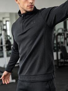 Under Armour Men's Sports T-Shirt & Tank Top UA M Sweater Fleece QZ Half-Zip Stand Collar Long Sleeve Athletic Top 6003722-001 - Black - View 4