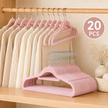 50/40/30/20/10/1pc Beige Flocked Flocked Hangers, Non-Slip No-Shoulder-Mark Hangers With 360° Metal Hook, Slim Space-Saving Closet Storage Organizer - Multicolor - View 9