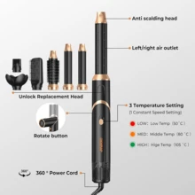 UKLISS 6-In-1 Hot Air Brush & Hair Dryer Set | 6 Detachable Replacement Heads + 3-Level Precise Temperature Control + Foldable Portable Design For Travel | Automatic Curling & Multi-Style Styling (Curled/Wavy/Straight/Voluminous) | Frizz-Free, Anti-Static, Long-Lasting Hold | Suitable For All Hair Types (Fine/Thick/Curly/Straight) | Ideal Gift (Valentine's Day/Easter/Carnival) | Suitable For Hair Salon/Home/Travel/Commute/Vacation/Party Multi-Scenario Use - Multicolor - View 6