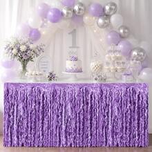 1pc Rain Curtain Tassel Table Skirt, Disposable Table Cloth Party Supplies Decorations, Suitable For Birthday Party, Wedding, Holiday Dining Table Decor - Mauve Purple - View 16