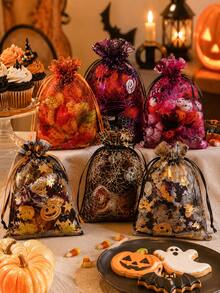 50pcs Halloween Organza Gift Bags With Drawstring Mesh Candy Bags, Pumpkin And Spider Web Pattern, Suitable For Halloween Party Gifts - Organza Bag - View 6