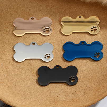 Stainless Steel Pet Necklace Hollow Dog Paw Dog Bone Metal Tag Anti-Lost Dog Tag Tag