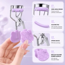 MONKIDS Purple Cat-Shaped Eyelash Curler With Comb, Includes Multiple Replacement Silicone Pads. Built-In Comb Design Separates Lashes Without Pinching Eyelids, Easily Creates Long-Lasting Sun-. Fits Eye Shape, Sturdy Metal Body, Compact And Portable, Suitable For Daily Makeup And Travel. - Purple - View 5