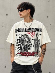 Hellstars Brain Anatomy Graphic T-Shirt, 220G Heavyweight 100% Cotton Y2K Streetwear Tee, Oversized Crew Neck Short Sleeve Shirt For Men & Women - 白色 - 查看 2