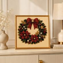 Christmas Wreath DIY Diamond Painting Craft Kit, Red Bow And Christmas Floral Pattern, Creative Diamond Art Educational Handmade Craft, Suitable For Adult-Child Interaction, Holiday Home Decor, Desktop Ornament And Christmas Gift, Exquisite Sparkling Diamond Art Gift - Multicolor - View 9