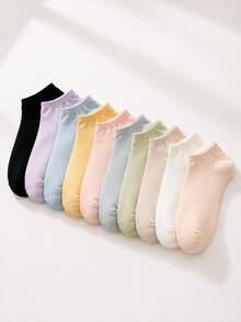 10 Pairs Solid Color Dopamine Palette Spring/Summer Sports Casual Short Socks - Multicolor - View 2