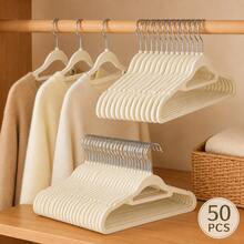50/40/30/20/10/1pc Beige Flocked Flocked Hangers, Non-Slip No-Shoulder-Mark Hangers With 360° Metal Hook, Slim Space-Saving Closet Storage Organizer - Multicolor - View 22
