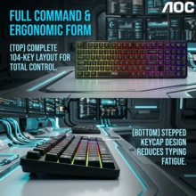 AOC GK116 104‑Key Mechanical Wired Gaming Keyboard, Adjustable RGB Backlight, USB Plug‑And‑Play Connection, Luminous Computer Peripheral, Suitable For Desktop, Notebook, Home Gaming, Office Work And Daily Typing - View 7
