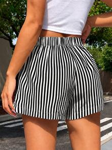 Women Two-Piece Outfits - 2 Red T-shirt With Black and White Striped Shorts - View 8