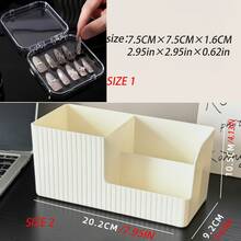 Cream White Vertical Stripe Multi-Compartment Cosmetic Storage Box, INS Style Desktop Makeup Organizer, Vanity Lipstick Makeup Brush Eyebrow Pencil Makeup Storage Basket, Plastic Divided Design, Large Capacity Can Store Various Makeup Small Items, Suitable For Bedroom Vanity, Bathroom Countertop, Simple Space-Saving, Practical Home Makeup Storage Organizer For Women - View 12