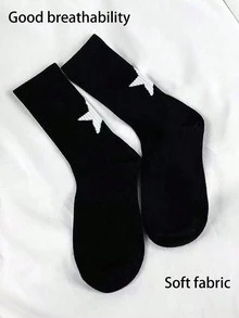 Kaos Kaki Wanita Bergaris Motif Bintang, Gaya Jalanan Warna Kontras Hitam Putih - A - View 1