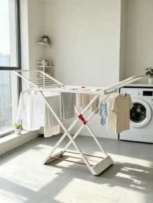 Extra-Large Capacity Clothes Drying Rack, Vertical And Foldable For Space Saving, Suitable For Balconies And Laundry Rooms With Foldable Side Wings, Sturdy And Durable; Foldable Clothes Horse, Movable Drying Rack And Clothes Hanging Rod - Multicolor - View 1