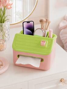 Multifunctional Plastic Tissue Box With Divided Storage Compartments, House‑Shaped Napkin Holder For Phone Remote Pen Eyeglasses, Desktop Organizer For Home Office Table - Multiple Styles - View 8