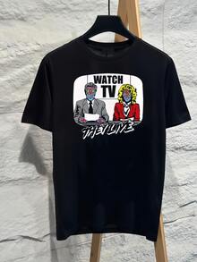They Live Watch TV Retro Sci‑Fi Movie Graphic T‑Shirt Oversized Vintage Horror Pure Cotton Unisex Fan Merch Short Sleeve Tee 2026 - 黑色 - 查看 1