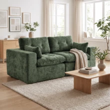 Goeurvant Affordable Chenille Sofa Comfortable Cloud Modular Sofa Freely Combinable DIY 2 To 4 Seater Sectional Sofa For Living Room,Green - 綠色 - 查看 3