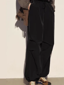 CAMEL CROWN Women's Spring/Summer Cool-Touch Quick-Dry Parachute Pants, Versatile High-Waist Straight-Leg Casual Long Pants - Phantom Black - View 2
