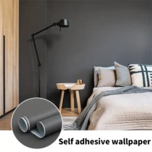 1 Roll Dark Gray Vinyl Wallpaper, Peel And Stick, Removable, Matte Self-Adhesive, Solid Color Texture, Random Pattern, Easy To Install, Suitable For Cabinets, Bedroom, Living Room Wall Decor, Furniture Renovation - Dark Gray - View 3
