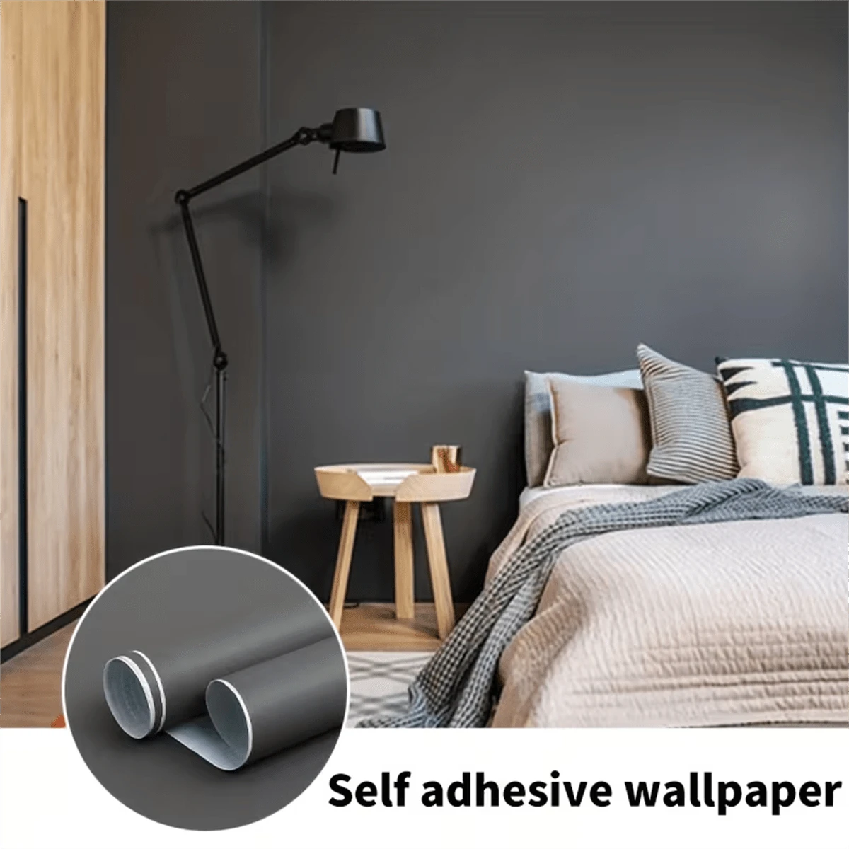 1 Roll Dark Gray Vinyl Wallpaper, Peel And Stick, Removable, Matte Self-Adhesive, Solid Color Texture, Random Pattern, Easy To Install, Suitable For Cabinets, Bedroom, Living Room Wall Decor, Furniture Renovation