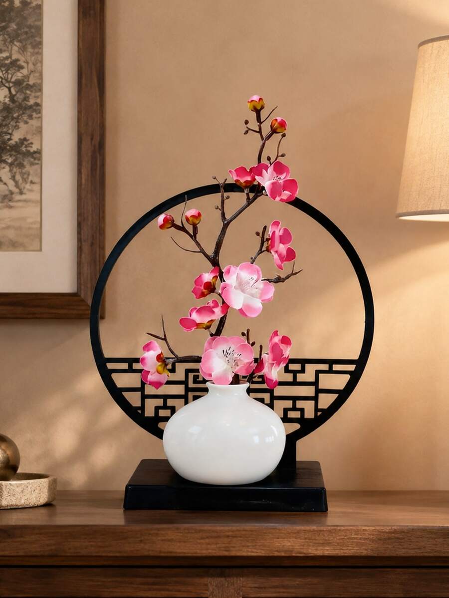 仿真盆栽花卉,模拟盆景装饰,中国新年梅花盆景,中式桌面屏风装饰,适用于餐桌、家居、办公桌装饰,中国新年礼物 - 彩色 - 查看 1