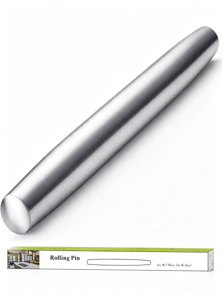42 Cm Stainless Steel Rolling Pin With A Matt Finish, Ideal For Rolling Out Pizza Dough And Cake Batter; An Essential Kitchen Tool And A Creative Gift Idea - Silver - View 1