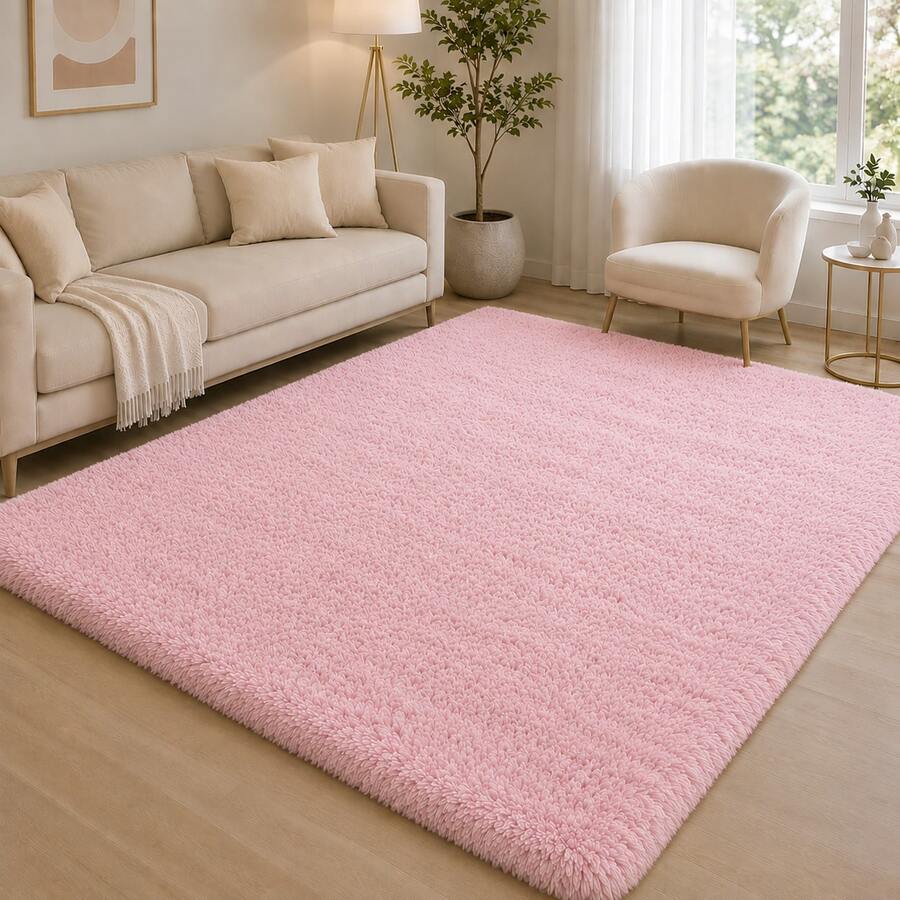Shaggy Rug 2.00 X 1.50 Living Room Bedroom Office - Baby Pink - View 1