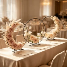 3pcs Metal Floral Hoop Stands, 30cm Round Wreath Centerpiece Frame With Base, Gold/Black/White 3-Color Circular Flower Holder, DIY Floral Display Rack, Suitable For Wedding Table Decor, Bridal Shower, Birthday Party, Banquet And Home Dining Table Decoration (Artificial Flowers Not Included) - 3pcs - View 10
