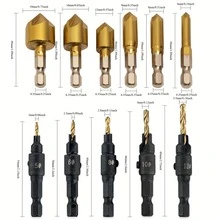Set Mata Bor Countersink HSS 12 buah, 6mm-19mm, dengan Shank Hex 1/4", Penggantian Cepat, Kompatibel dengan Perkakas Listrik, untuk Membuat Chamfer pada Kayu, Plastik, dan Logam Lunak dalam Proyek Perakitan dan Pengolahan di Rumah - 6+6 mata bor - View 6