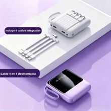 Mini batería externa multifuncional de 20000 mAh, tamaño de bolsillo, Carga lenta de 5W, cargador portátil recargable de gran capacidad y atractivo para teléfonos móviles, cable desmontable 4 en 1 integrado, luz LED dual ultrabrillante, batería externa imprescindible para viajes al aire libre, pantalla digital inteligente, entrada Micro USB y USB-C, salida USB-C, regalo ideal para novias, compatible con iPhone 6 7 8 X XS XR 11 12 13 14 15 16 Mini Plus Pro Max - Blanco - Ver 5