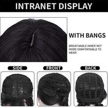 Wig Kepang Hitam Gaya Gothic Wanita dengan Poni – Wig Ekor Kuda Panjang Lurus untuk Kostum Halloween & Pesta - Hitam - View 4