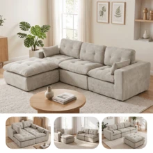 Goeurvant Modern Affordable Corner Sofa Modular Sofa Freely Combinable DIY 2 To 4 Seater Chenille Sofa Comfortable For Living Room Small Spaces,Light Grey - 淺灰色 - 查看 5