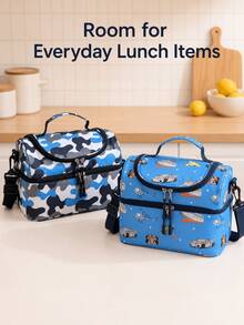 Large Capacity Double Layer Insulated Lunch Bag, Cute Cartoon Print, Adjustable Shoulder Strap, Portable Student Bento Bag, Suitable For Back To School, Classroom, Travel, Camping, Beach, Holiday Essentials, Gift For Girls And Women, Travel Essentials, Room Decor - Multicolor - View 5