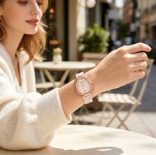 Anne Klein Women's Ceramic Quartz Watch, Light Pink Mother Of Pearl Dial, Luxury Crystal Oval Watch - Light Pink - View 4