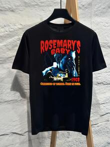 Rosemary's Baby 1968 Horror Movie Poster Graphic T‑Shirt Oversized Pure Cotton Unisex Retro Horror Goth Streetwear Short Sleeve Top 2026 - 黑色 - 查看 1