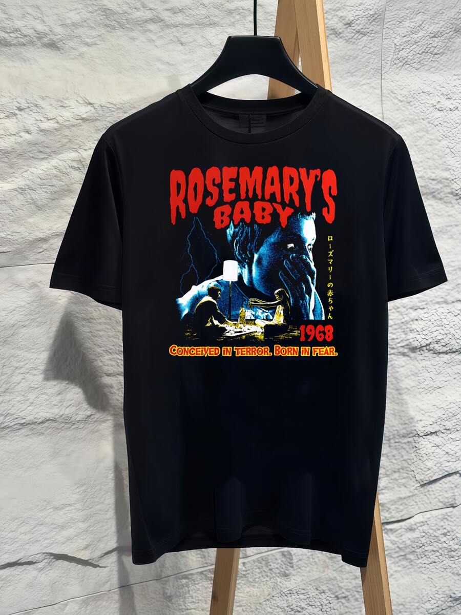 Rosemary's Baby 1968 Horror Movie Poster Graphic T‑Shirt Oversized Pure Cotton Unisex Retro Horror Goth Streetwear Short Sleeve Top 2026 - 黑色 - 查看 1